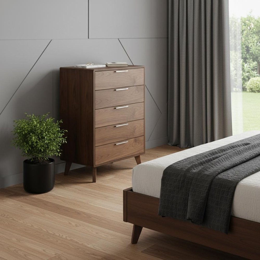 30" Walnut Solid Wood Five Drawer Chest HomeRoots