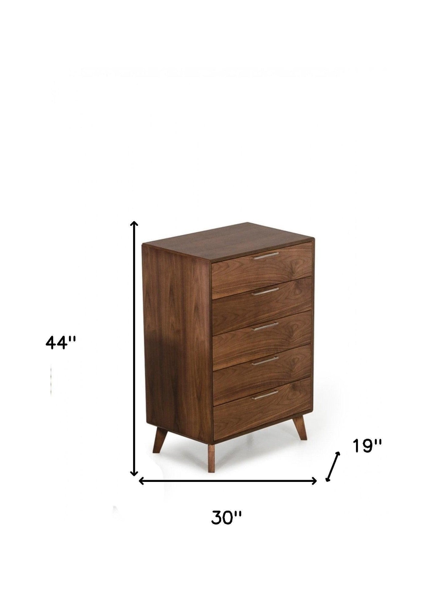 30" Walnut Solid Wood Five Drawer Chest - FurniFindUSA