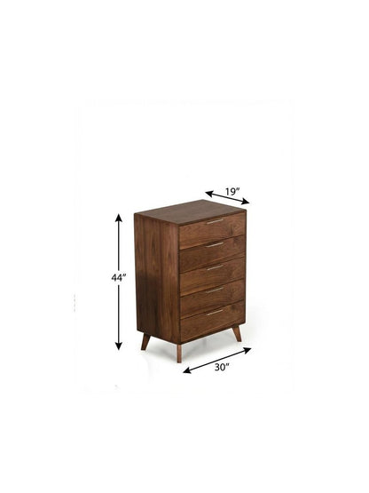 30" Walnut Solid Wood Five Drawer Chest HomeRoots