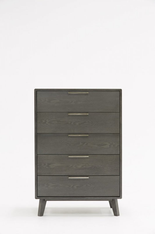 30" Gray Solid Wood Five Drawer Dresser