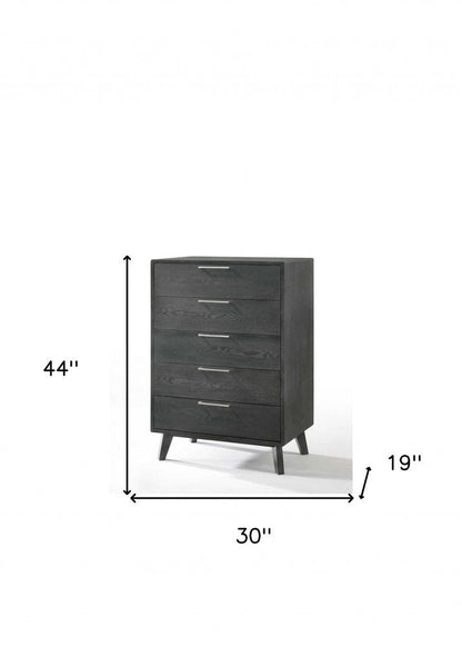 30" Grey Wash Solid Wood Five Drawer Chest HomeRoots