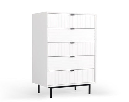 30" White Solid Wood Five Drawer Chest - FurniFindUSA