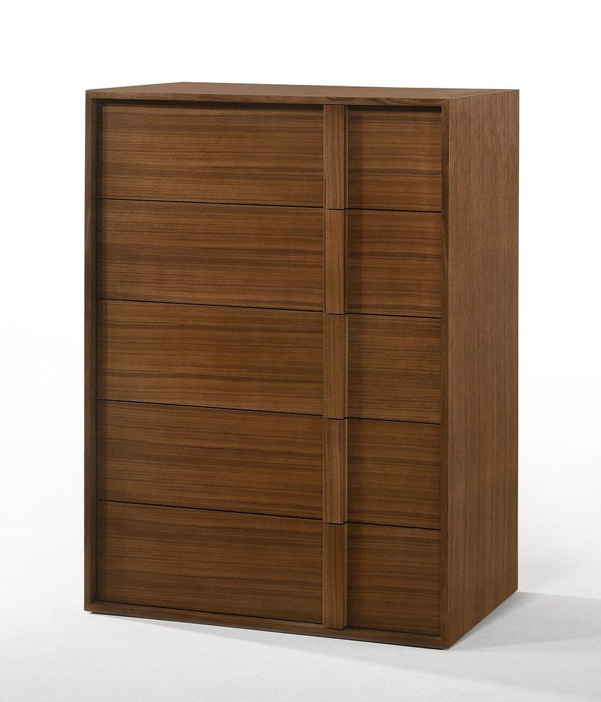 36" Walnut Brown Wood Contemporary Five Drawer Dresser HomeRoots