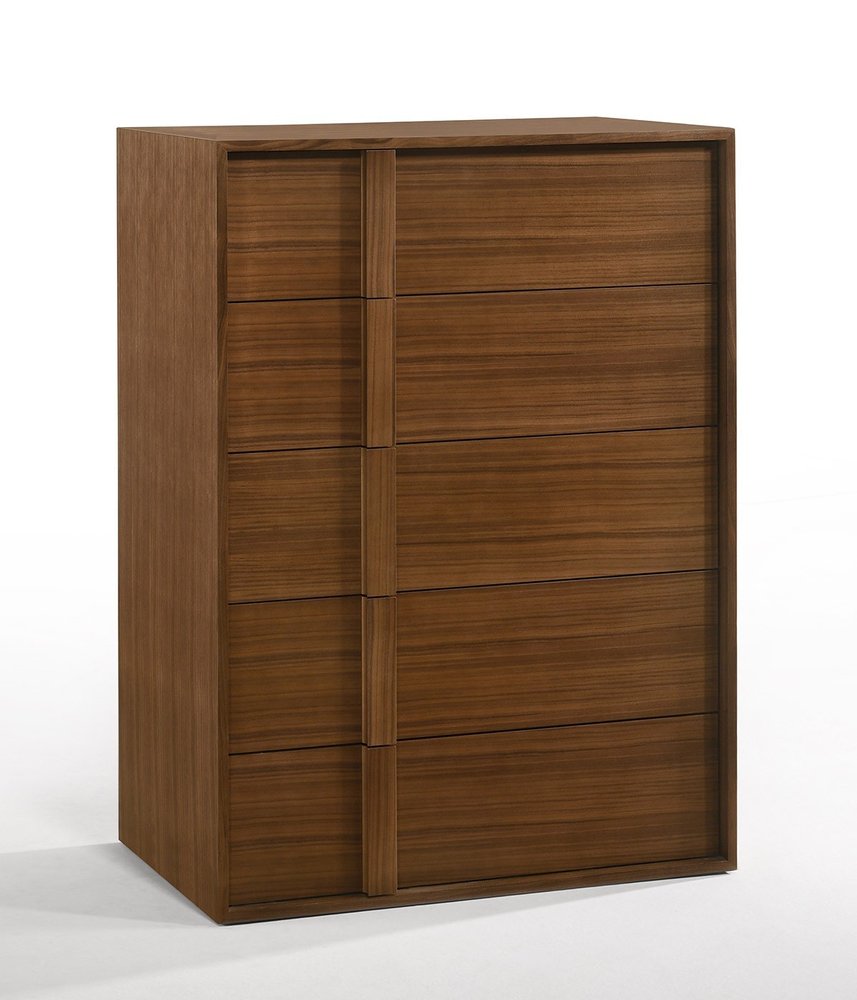36" Walnut Brown Wood Contemporary Five Drawer Dresser HomeRoots