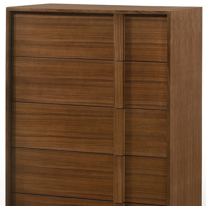 36" Walnut Brown Wood Contemporary Five Drawer Dresser HomeRoots