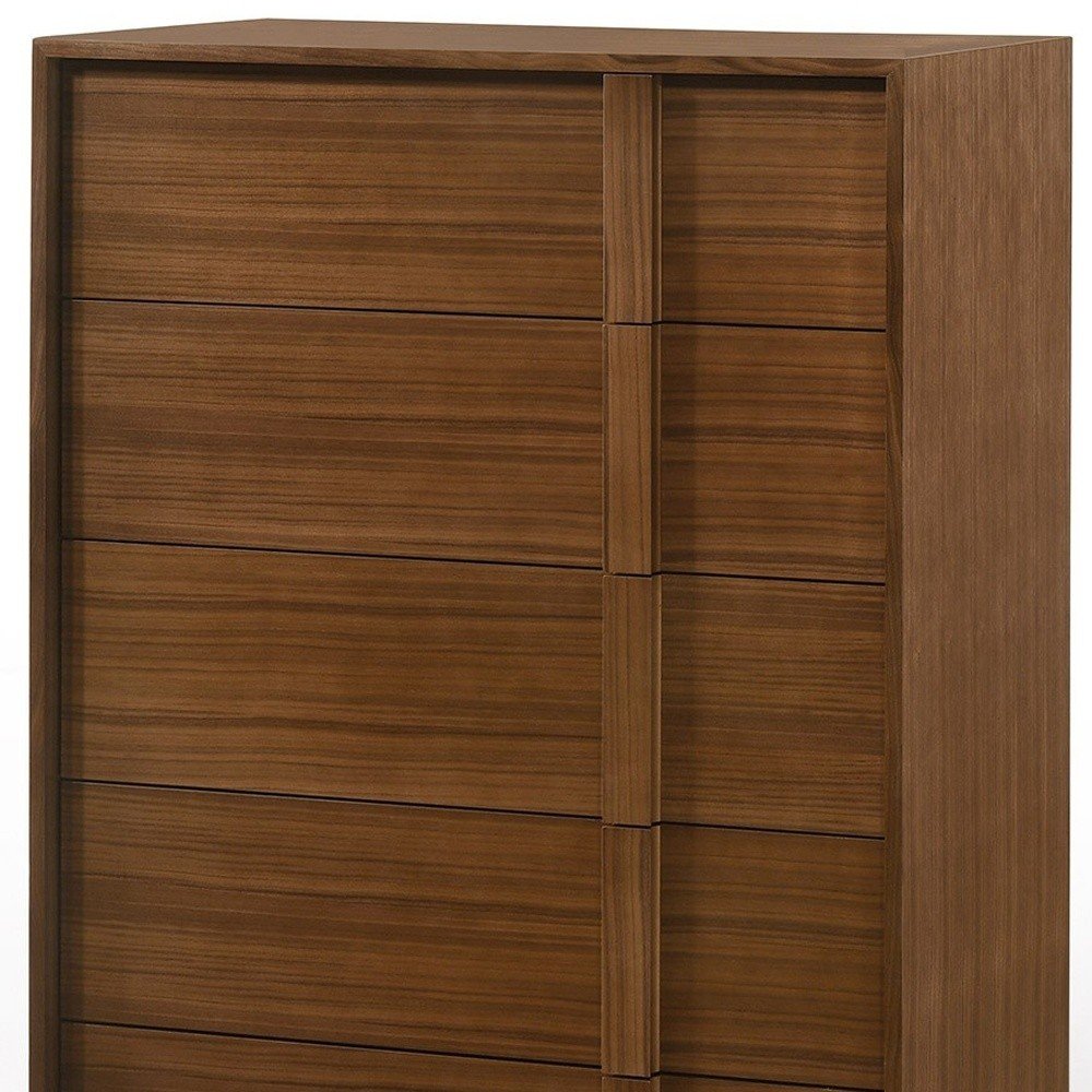36" Walnut Brown Wood Contemporary Five Drawer Dresser HomeRoots