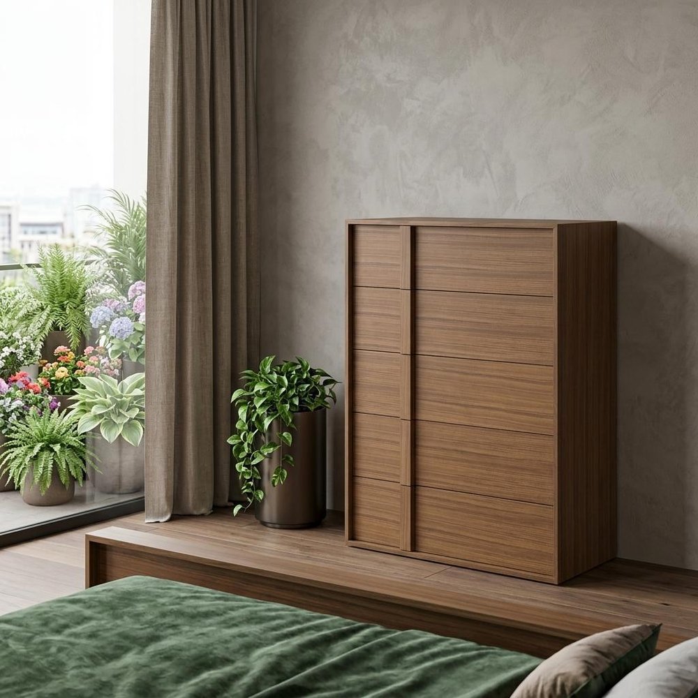 36" Walnut Brown Wood Contemporary Five Drawer Dresser HomeRoots