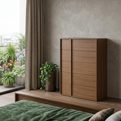 36" Walnut Brown Wood Contemporary Five Drawer Dresser HomeRoots