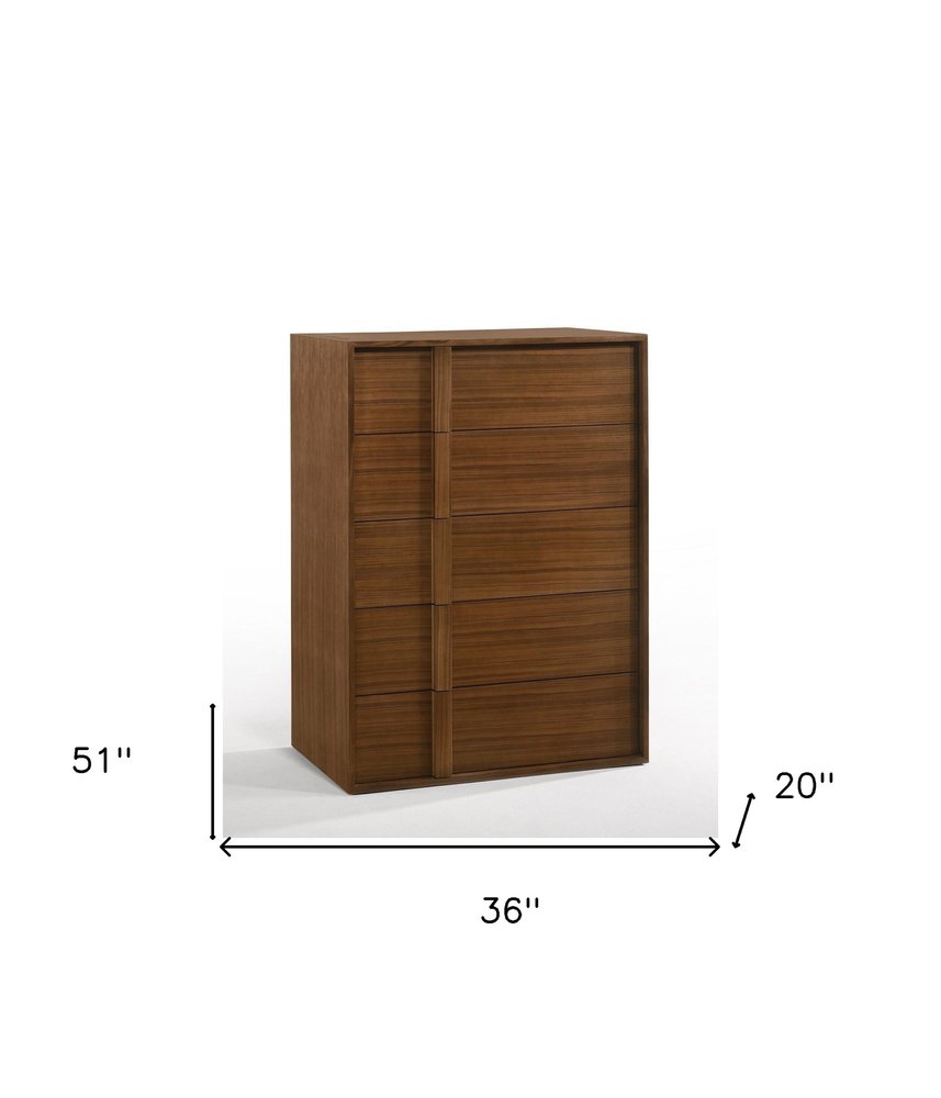 36" Walnut Brown Wood Contemporary Five Drawer Dresser HomeRoots