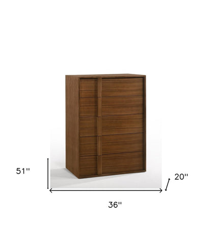 36" Walnut Brown Wood Contemporary Five Drawer Dresser HomeRoots
