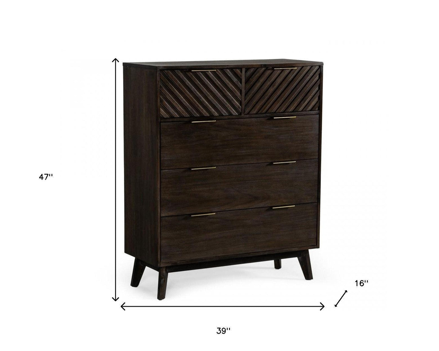 39" Dark Acacia Solid Wood Five Drawer Dresser - FurniFindUSA