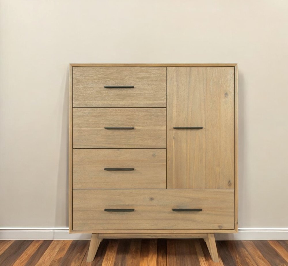 39" Walnut Solid Wood Four Drawer Gentlemans Chest HomeRoots