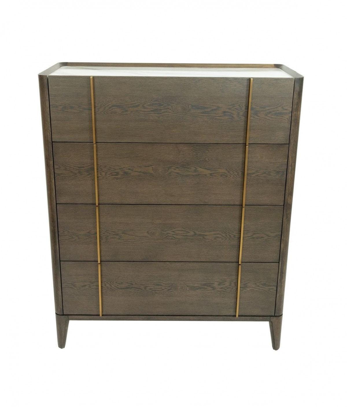 39" Dark Brown and gold Solid Wood Four Drawer Dresser - FurniFindUSA