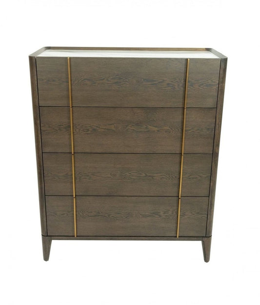 39" Dark Brown and gold Solid Wood Four Drawer Dresser HomeRoots