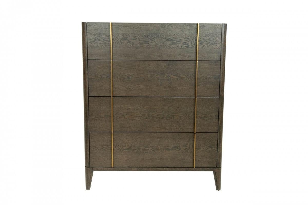 39" Dark Brown and gold Solid Wood Four Drawer Dresser - FurniFindUSA