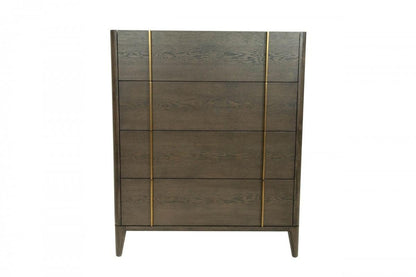 39" Dark Brown and gold Solid Wood Four Drawer Dresser - FurniFindUSA