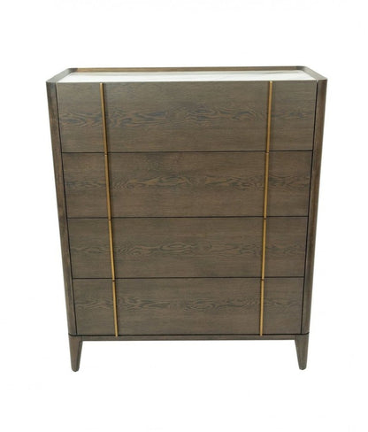 39" Dark Brown and gold Solid Wood Four Drawer Dresser HomeRoots