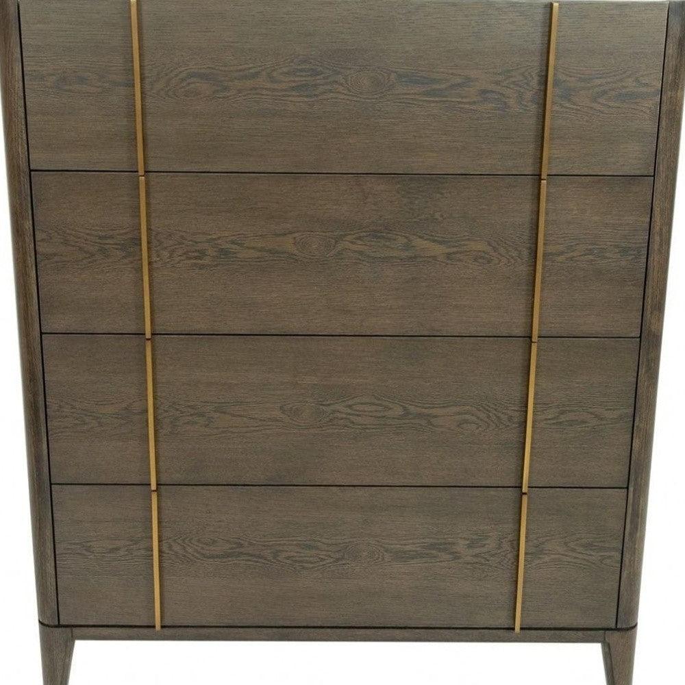 39" Dark Brown and gold Solid Wood Four Drawer Dresser - FurniFindUSA