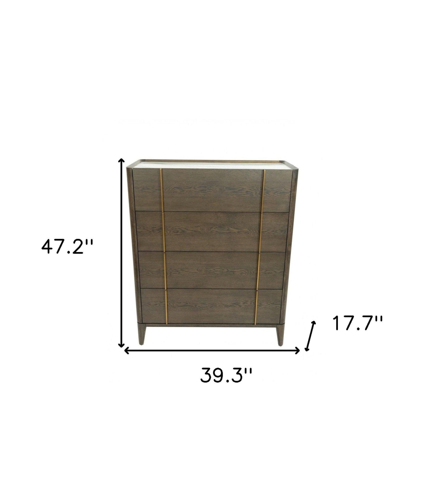 39" Dark Brown and gold Solid Wood Four Drawer Dresser - FurniFindUSA