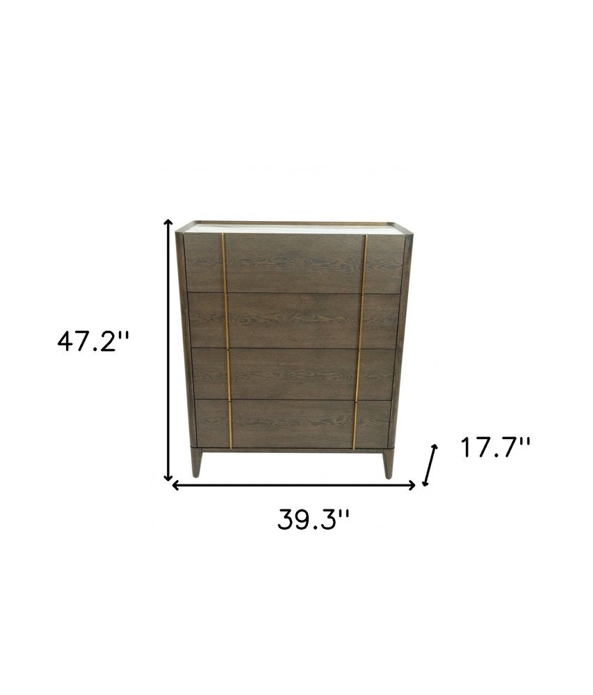 39" Dark Brown and gold Solid Wood Four Drawer Dresser HomeRoots