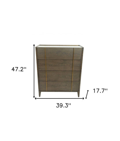 39" Dark Brown and gold Solid Wood Four Drawer Dresser HomeRoots