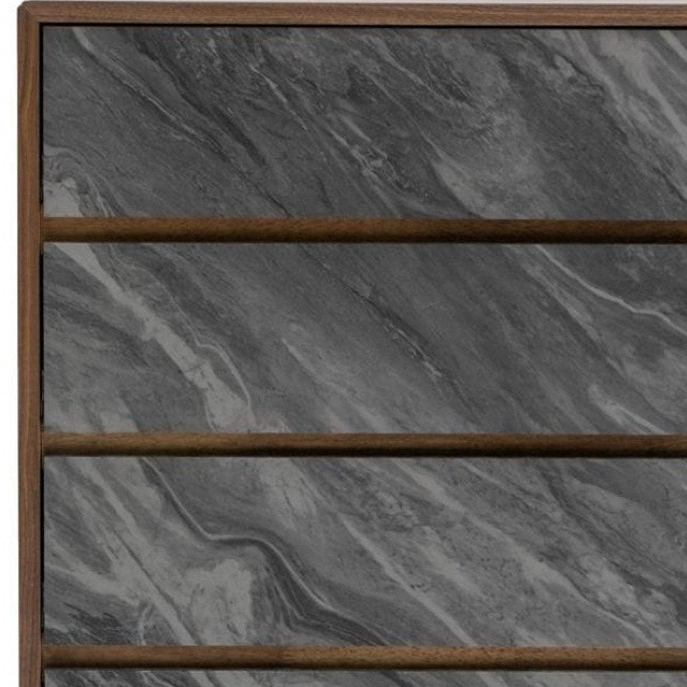 30" Gray And Walnut Faux Marble And Wood Five Drawer Dresser