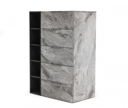 63" Gray Faux Marble And Wood Six Drawer Double Dresser