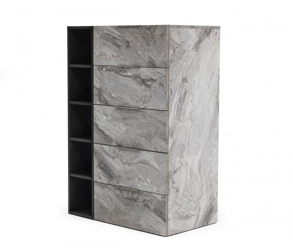 35" Grey Manufactured Wood Five Drawer Chest HomeRoots