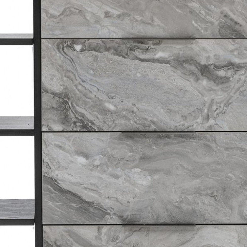 63" Gray Faux Marble And Wood Six Drawer Double Dresser