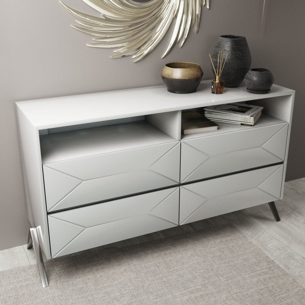 61" White Manufactured Wood Four Drawer Double Dresser HomeRoots