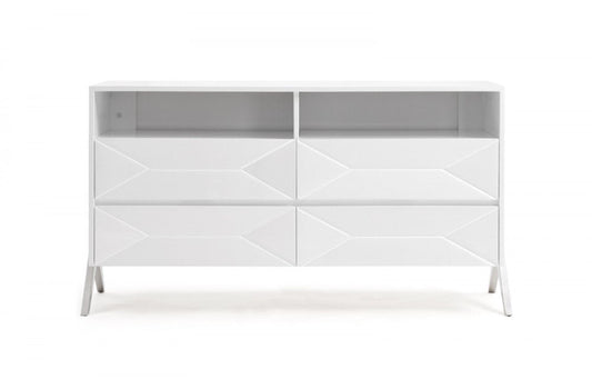61" White Wood Four Drawer Double Dresser