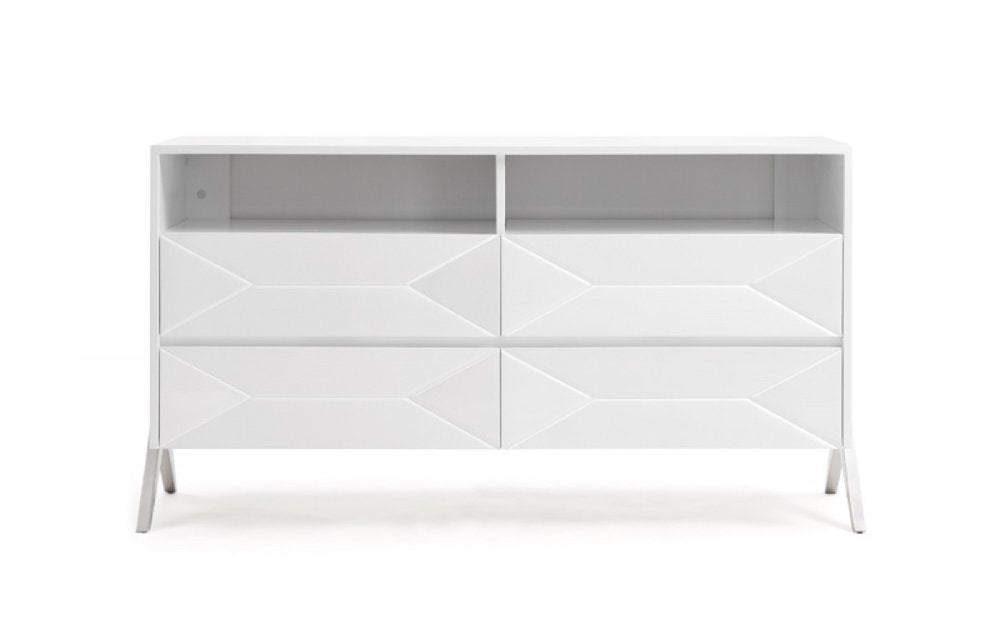 61" White Manufactured Wood Four Drawer Double Dresser HomeRoots