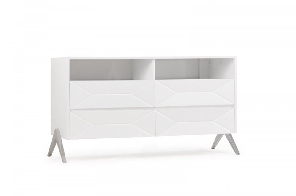 61" White Manufactured Wood Four Drawer Double Dresser HomeRoots