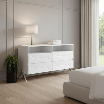 61" White Manufactured Wood Four Drawer Double Dresser HomeRoots