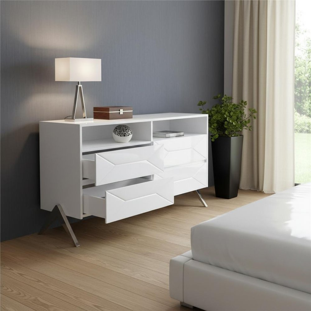 61" White Manufactured Wood Four Drawer Double Dresser HomeRoots