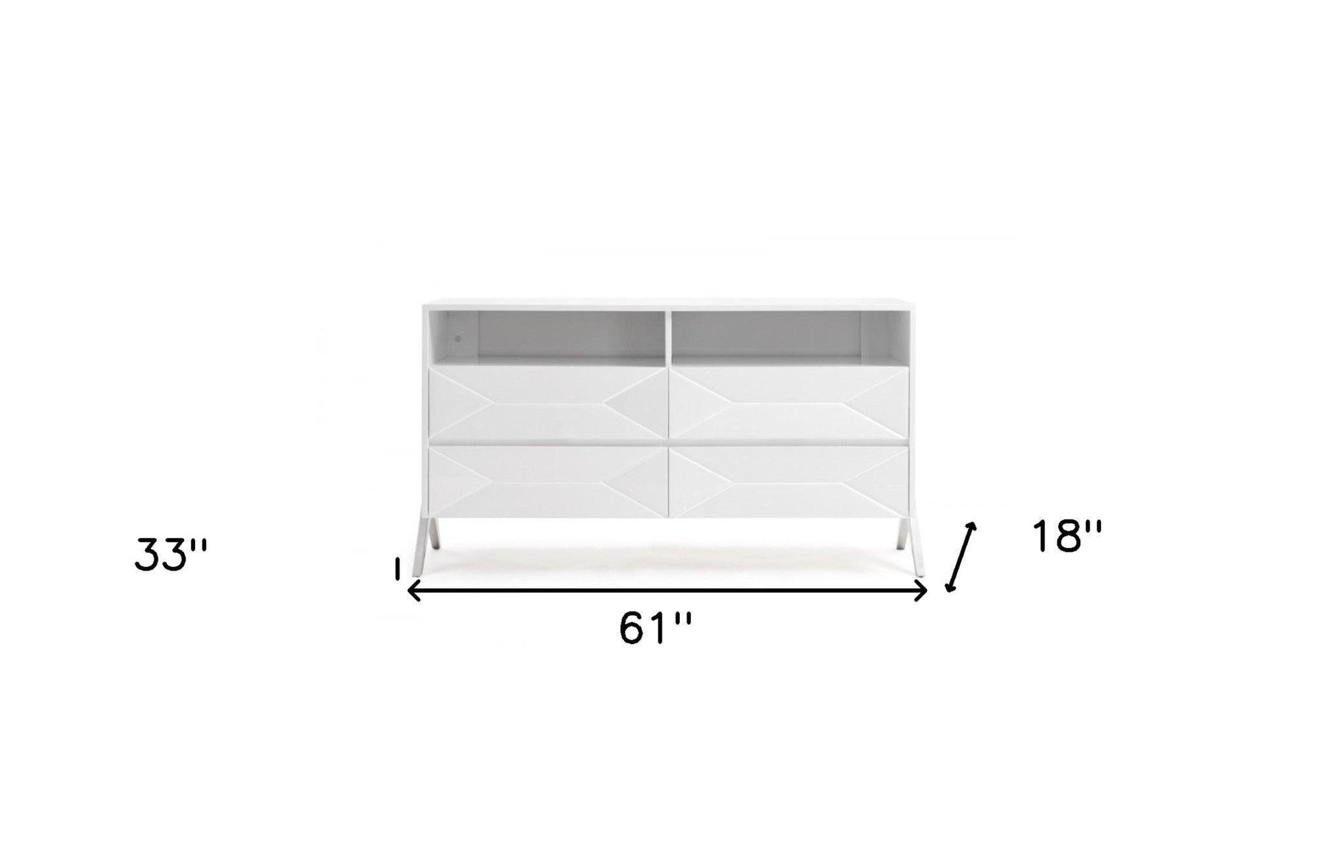 61" White Manufactured Wood Four Drawer Double Dresser - FurniFindUSA