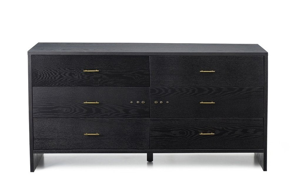 59" Gray Wood Six Drawer Double Dresser — view 1