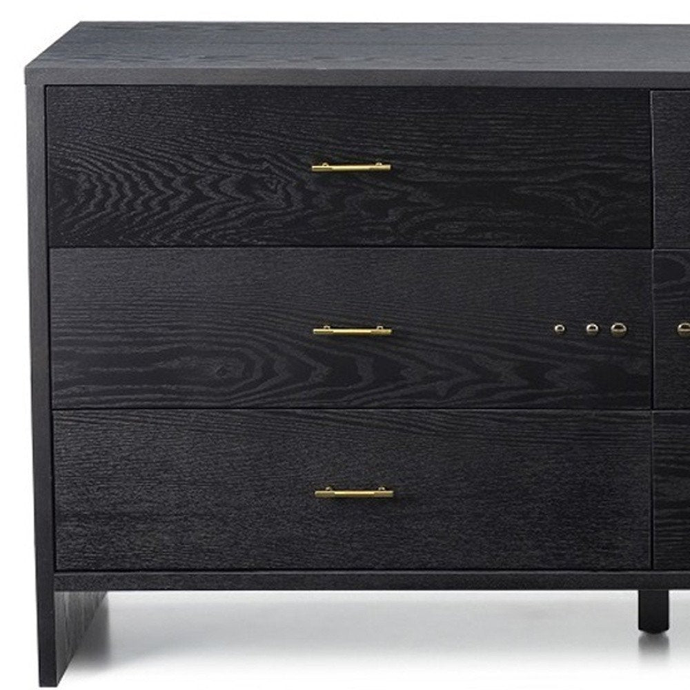 59" Gray Wood Six Drawer Double Dresser — view 2