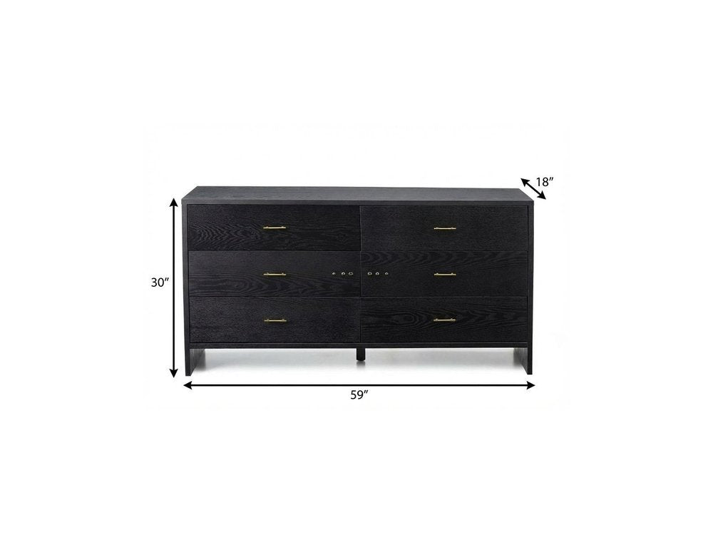 59" Gray Wood Six Drawer Double Dresser — view 4