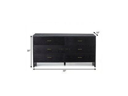 59" Gray Wood Six Drawer Double Dresser