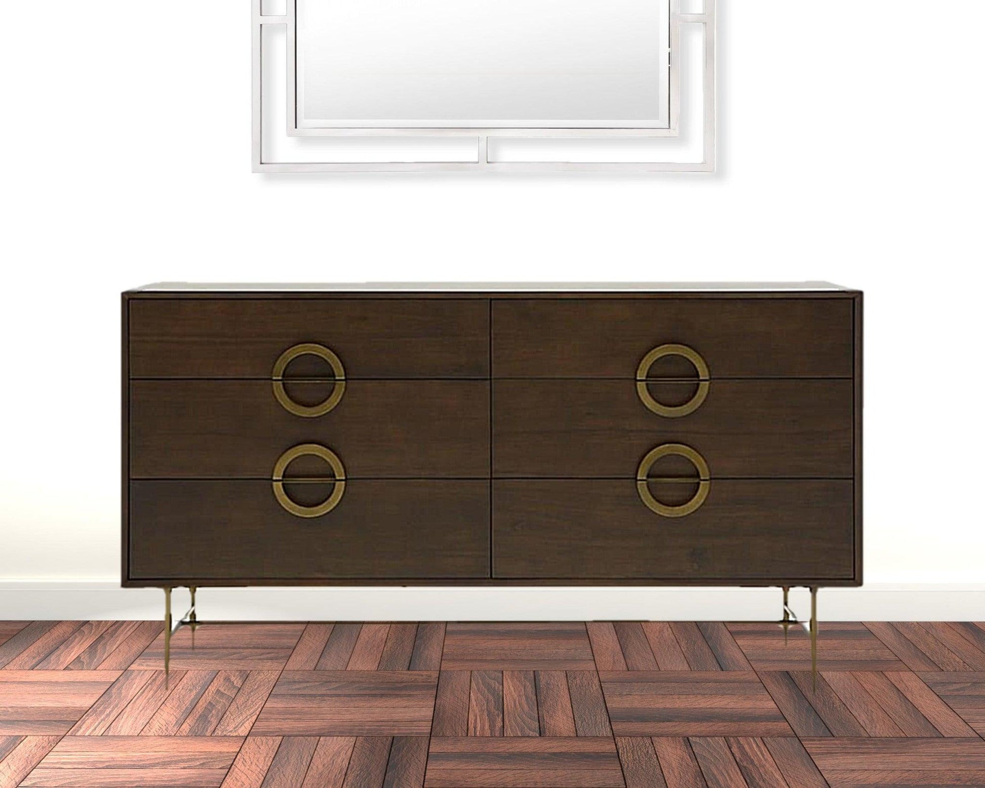 65" Acacia Solid Wood Six Drawer Double Dresser - FurniFindUSA