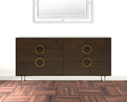 65" Acacia Solid Wood Six Drawer Double Dresser - FurniFindUSA