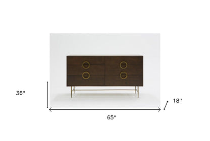 65" Acacia Solid Wood Six Drawer Double Dresser - FurniFindUSA