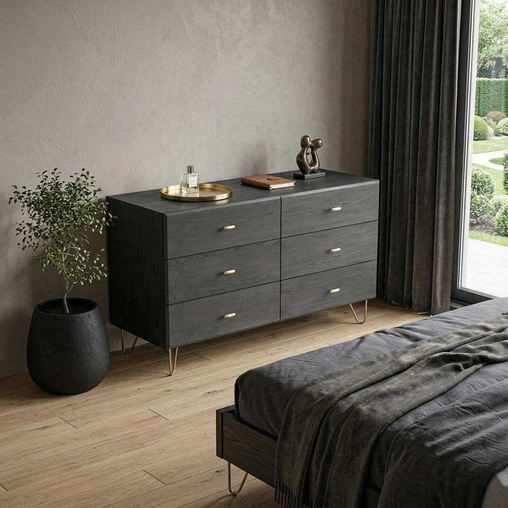 51" Gray Wood Six Drawer Double Dresser HomeRoots