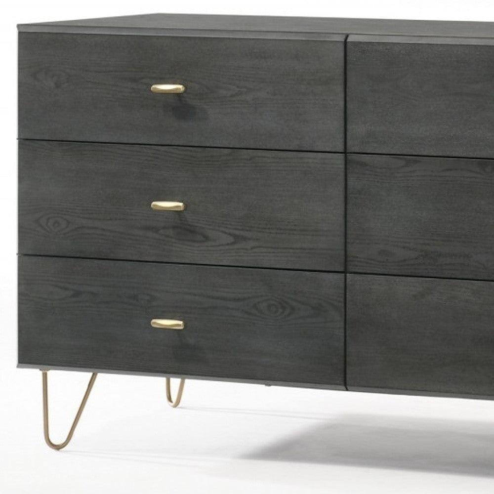 51" Grey Manufactured Wood Six Drawer Double Dresser - FurniFindUSA