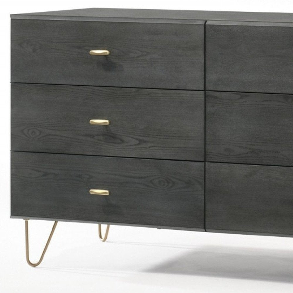 51" Gray Wood Six Drawer Double Dresser HomeRoots