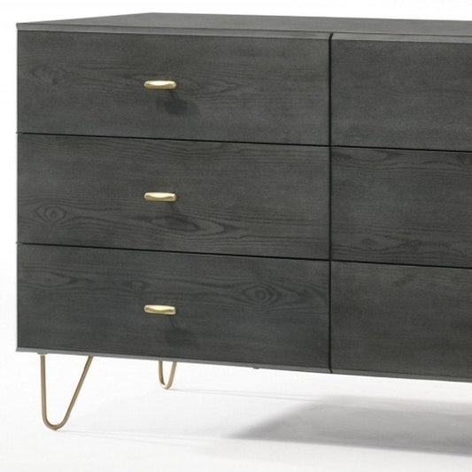 51" Gray Wood Six Drawer Double Dresser HomeRoots
