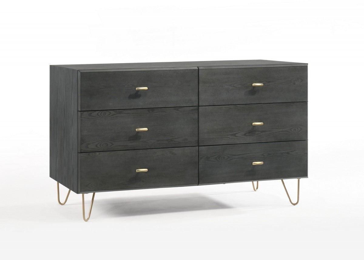 51" Grey Manufactured Wood Six Drawer Double Dresser - FurniFindUSA