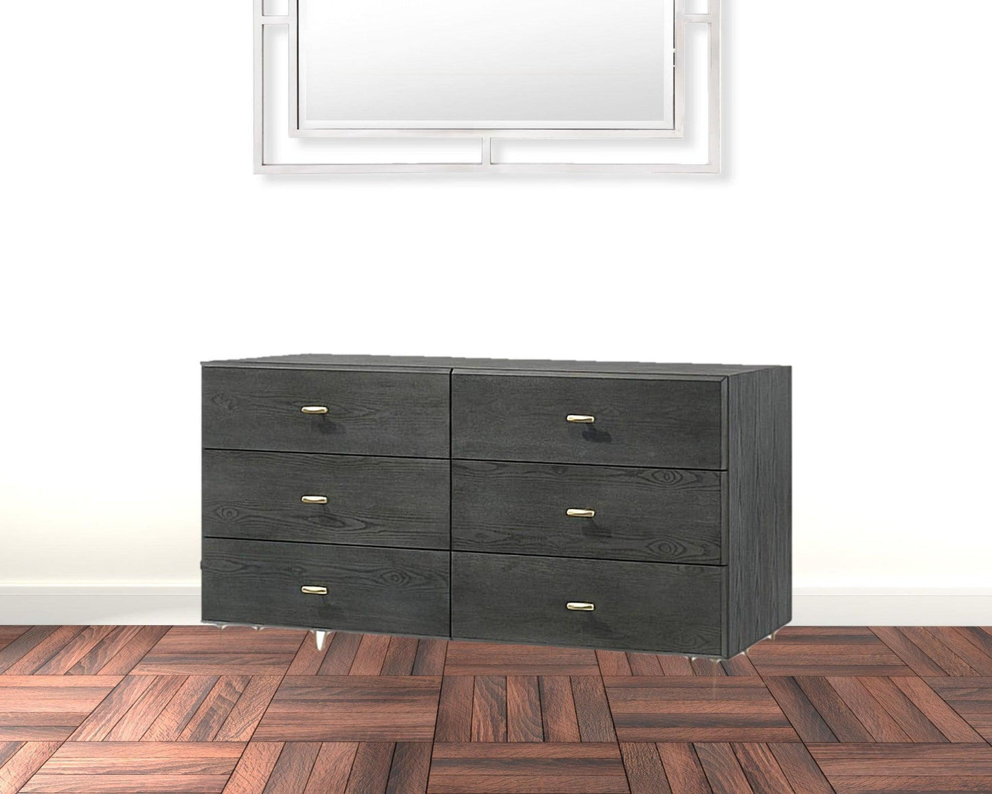 51" Grey Manufactured Wood Six Drawer Double Dresser - FurniFindUSA