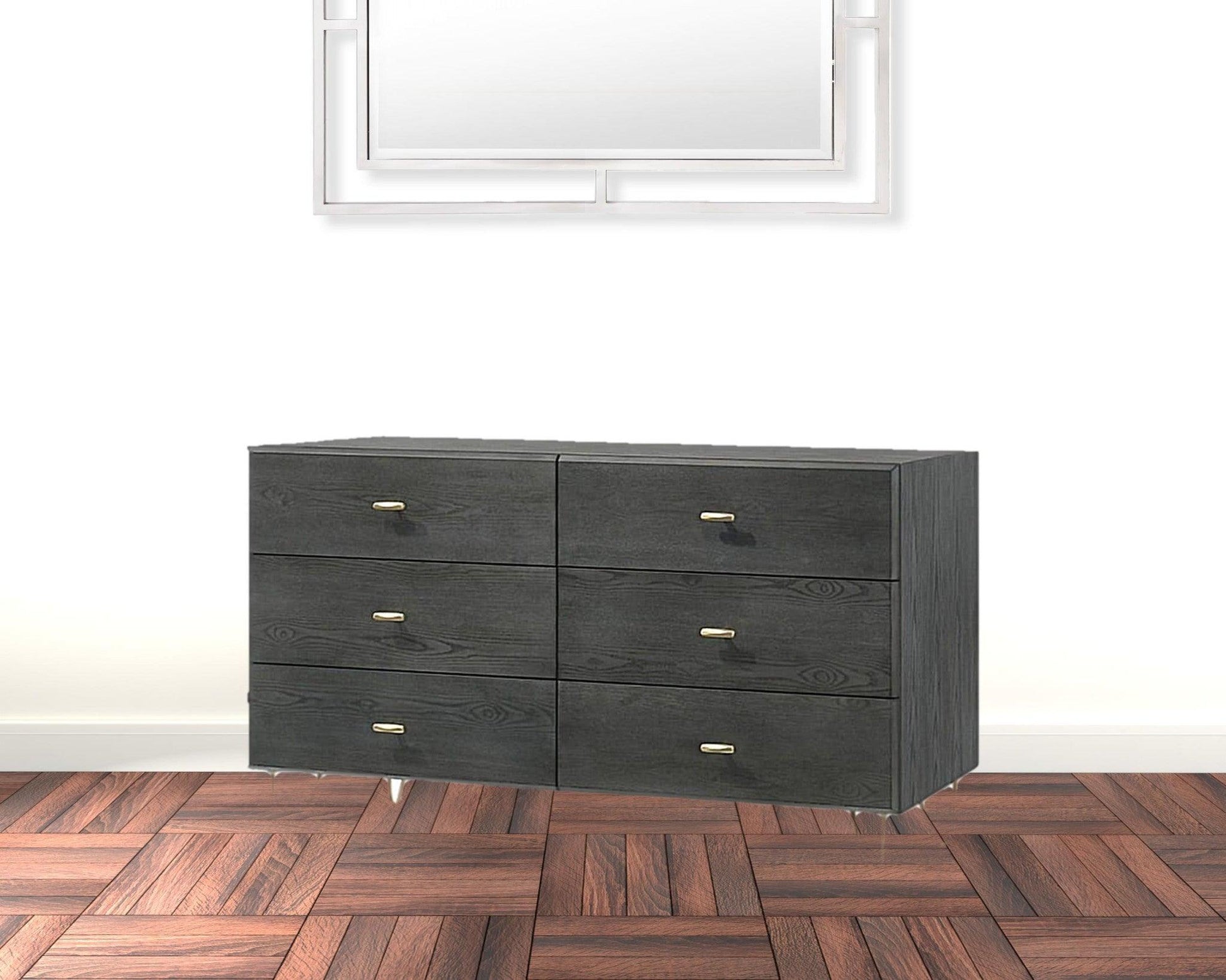 51" Grey Manufactured Wood Six Drawer Double Dresser - FurniFindUSA